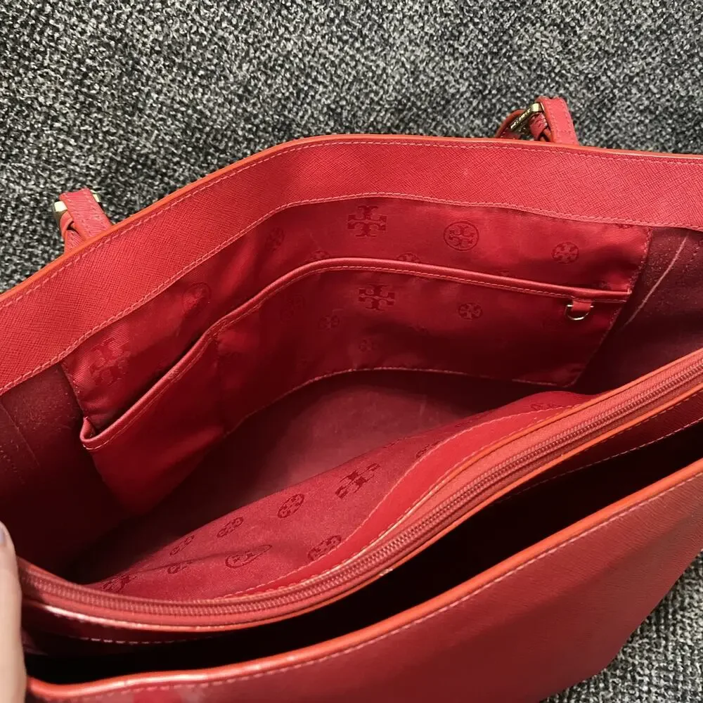 TORY BURCH Red Saffiano Leather York Tote Large Adjustable Shoulder Bag Carryall